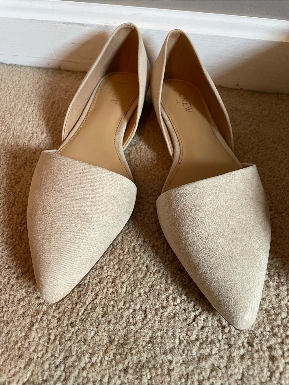 J. Crew Women's Pointed D'Orsay Flats in Light Beige Suede - Picture 2 of 4